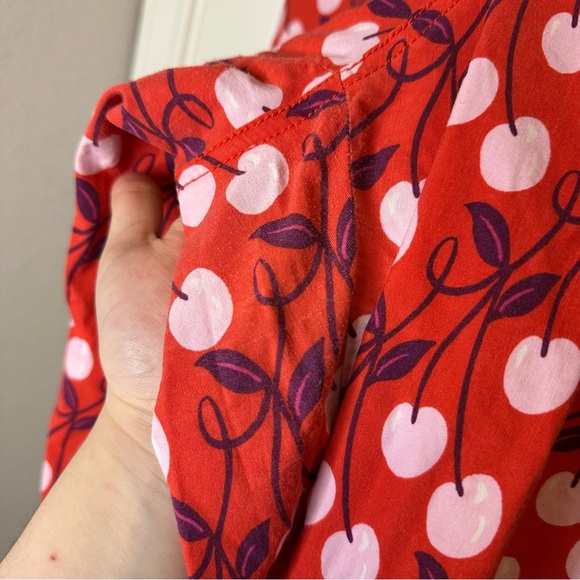 Anthro Maeve Red Pink Cherry Print The Colette High Rise Wide Leg Pant Sz 18W - Picture 7 of 10